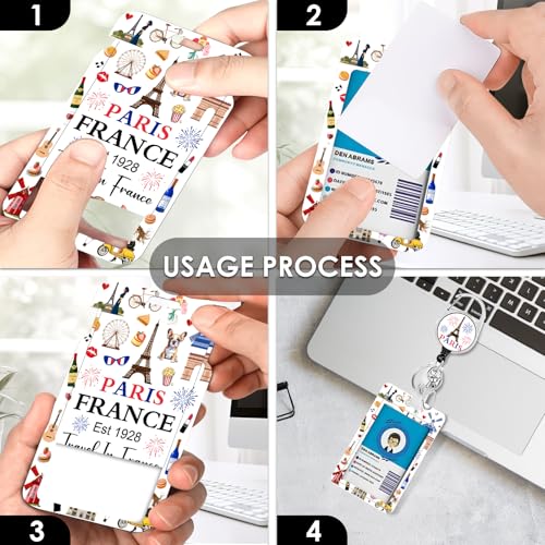 France Lanyards ID Badge, Eiffel Tower ID Badge Holder with Retractable Reel Clip and Keychain, Heavy Duty Vertical Identity Badge Cover Case Protector for Teacher Nurse - color: France-white