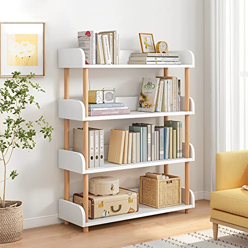 OSCHF 4-Tier Wooden Open Bookcase - Modern Display Bookshelf with Top Edge and Solid Wood Frame for Home and Office, Storage Cabinet, Warm White - color: Warm White, size: 4-tier