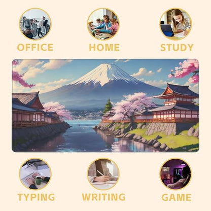 Mount Fuji Desk Mat Large Mouse Pad Gaming Mousepad 31.5 x 15.8 in | Desk Pad for Keyboard and Mouse, Large Non-Slip Rubber Base Mousepad Desk Mat with Stitched Edges for Gaming Office - color: Japanese Mount Fuji