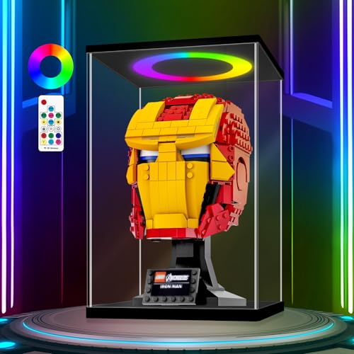 LANSCOERY Acrylic Display Case 7.9x7.9x9.8 in, 10mm Base, RGB Ring Light, 3mm Clear Panels, Front Door for Action Figures and Models - size: 7.9x7.9x9.8inch; 20x20x25cm