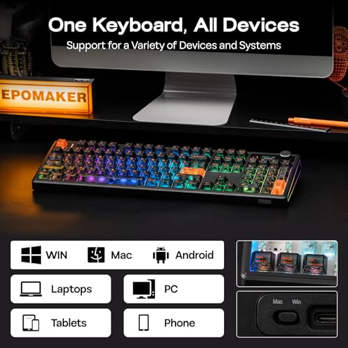 EPOMAKER TH108 V2 PRO Full Size Mechanical Keyboard with Screen&Knob, 10000mAh, BT/2.4Ghz, Mac Modifier PBT Keycap, Hot Swap, RGB, Gasket, Wireless Gaming Keyboard for Mac/PC (Black, Creamy Jade) - color: Black, size: Creamy Jade