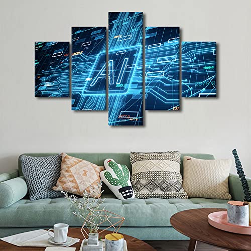 TUMOVO Artificial Intelligence Pictures for Living Room Wall Decoration Invest Concept Canvas Painting Wall Art Canvas Art Wall Decor Artwork for Walls Stretched and Framed Ready to Hang, 60"x40" - color: Artwork-02, size: 60"L x 40"W
