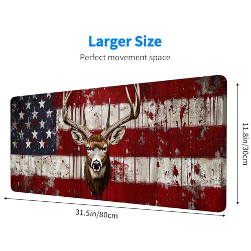 Deer Mouse Pad American Flag Rustic Patriotic Distressed Grunge Mousepad XL Large Gaming Mouse Pad Laptop Keyboard Mat Desk Pad for Office Desktops, Home Workstations, and Laptops 31.5x11.8 Inch - color: Deer