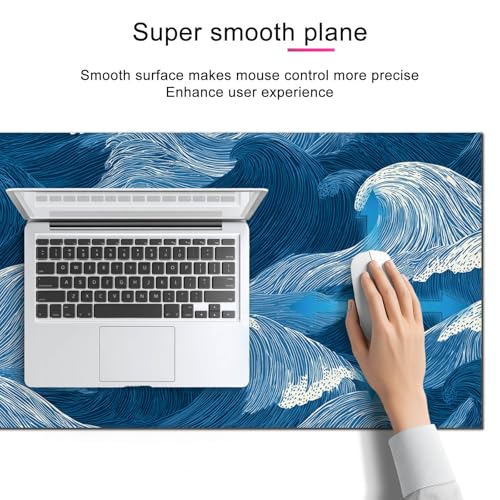 HOMETITUTE Ocean Wave Line Art XL Mouse Pad Gaming Mousepad 31.5x11.8 Inch Non-Slip Keyboard Desktop Protector Mat Diatomite Large Mouse Pad for Home and Office Desk Accessories - color: Ocean Wave Line Art