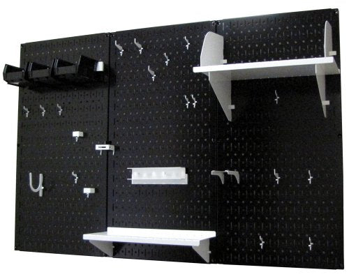Wall Control Pegboard Organizer 4 ft. Metal Pegboard Standard Tool Storage Kit with Black Toolboard and White Accessories - color: Black Pegboard with White Accessories