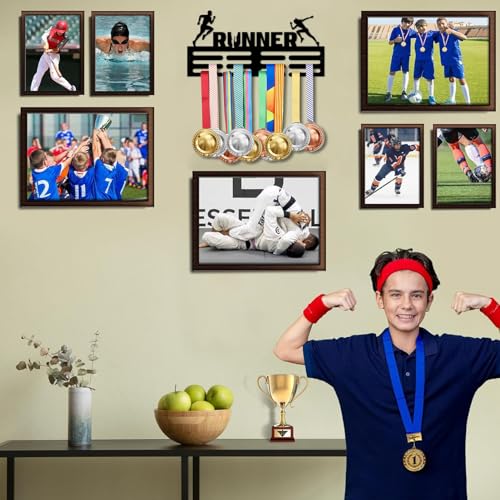 Resama Medal Hanger Holder Display Wall Rack Frame Shelf-Medal Hanger Awards Ribbon Soccer,Gymnastics,Holder Display Rack for 60 Medals - color: Runner