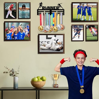 Resama Medal Hanger Holder Display Wall Rack Frame Shelf-Medal Hanger Awards Ribbon Soccer,Gymnastics,Holder Display Rack for 60 Medals - color: Runner