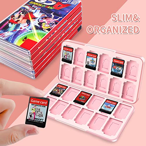 OLDZHU Cute Switch Case Holder Compatible with Nintendo Switch&Switch OLED, Pink Storage for 24 Game Cartridges and 24 Micro SD Cards - color: Fish scales