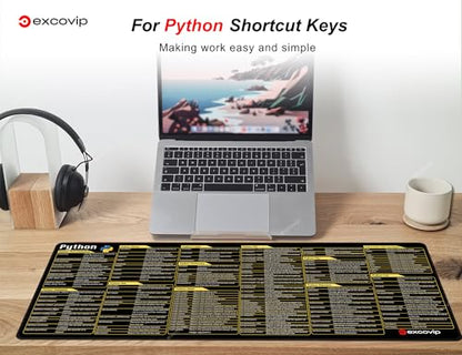 excovip Python Commands Shortcuts Mouse Pad -80x30x0.2 cm Extended Large Cheat Sheet Mousepad PC Office Spreadsheet Keyboard Mouse Mat Non-Slip Stitched Edge 0306 - color: For Python