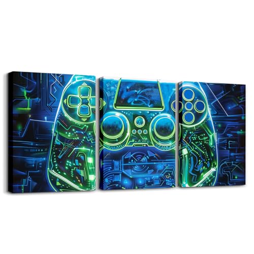 Feelyou Tech Gamer Wall Decor for Living Room Bedroom Wall Art Blue Green Gaming Wall Painting Wall Artworks Hang Pictures for Office Decor Video Game Bathroom Home Decor Posters - color: Black and Blue
