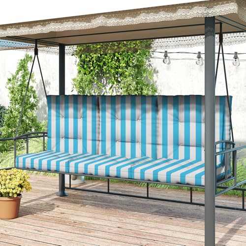 Outdoor Chair Cushions Set of 2, 42x21x4 Inch Patio Cushion for Dining/Rocking Chairs, High Back Soft Seat Pad, Indoor Outside Use, Fade-Resistant & Waterproof, Sky Blue White Stripes - color: Sky Blue White Stripes