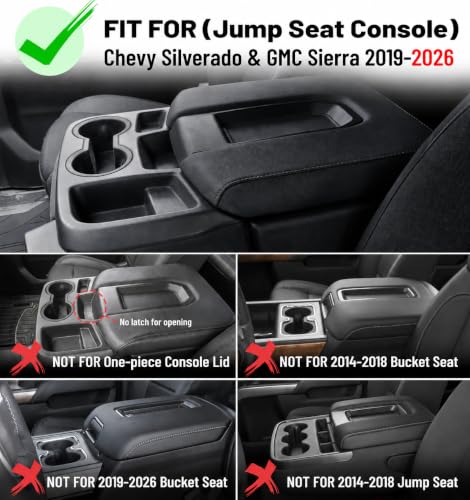 Sinvanho Center Console Cover for Chevy Chevrolet Silverado/GMC Sierra 2019-2026, PU Leather Armrest Box Middle Console Cover Protector Pad, Truck Interior Accessories (Split Bench Jump Seat Only) - style: Split Bench Seat 2019+