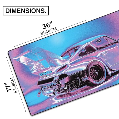MPCO. Original Large Gaming Desk Mat – 36" x 17" Duraglyde Racing Series Vaporwave Porsche Full Desk Mouse Pad for Smooth Precision – Non-Slip, Washable Extra-Large PC Mouse Pad for Gaming Sessions - color: DuraGlyde Vaporwave Porsche