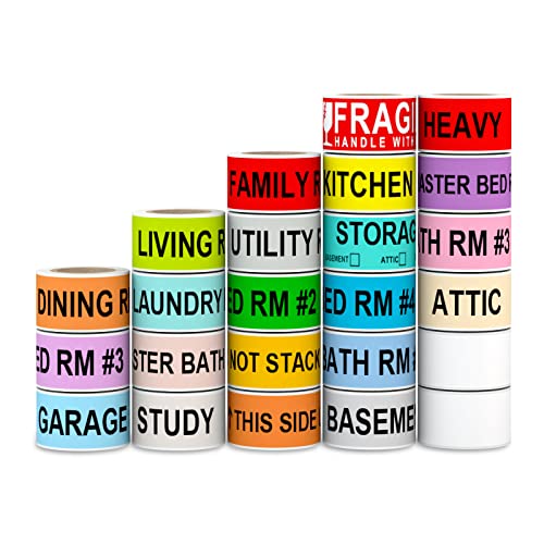 1440 Count Home Moving Labels,24 Rolls Different Color Coding Moving Labels for Boxes Stickers + Fragile Moving Stickers + 2 Blank Label roll is for Customized use - color: Moving - 24 Colors