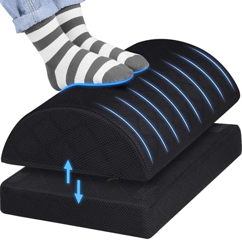 CushZone Foot Rest for Under Desk at Work Adjustable Foam for Office and Home, Office Desk Accessories，Comfortable Footrest with 2 Adjustable Heights，Back & Hip Pain Relief (Black) - color: Black, size: Medium