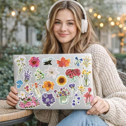 Flower Stickers for Kindle Girls Flower Stickers for Water Bottles Laptop Scrapbook Book Waterproof(50 Pcs) - style: Flower Stickers