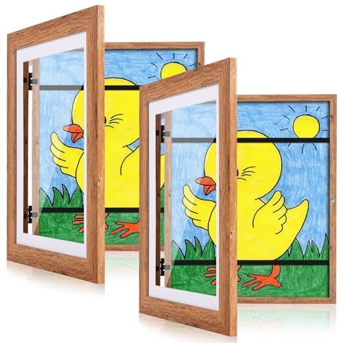 [2 Pack] Kids Art Frames, 10x12.5 Front Opening Kids Artwork Frames Changeable,Dark Woodgrain Artwork Display Storage Frame for Wall, Holds 50 Pcs, for 3D Picture, Crafts, Children Drawing, Hanging - color: Dark Woodgrain, size: 10x12.5"