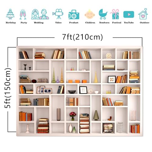 CGXINS White Bookshelf Office Backdrop Photo Backdrop 7x5ft Video Conference Zoom Backdrop Home Office Decoration Banner Polyester Company Video Conference Background - size: 7x5 FT