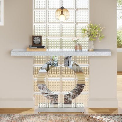 Tribesigns 43" Silver Entryway Table with O-Shaped Base, Modern Rectangle Mirrored Sofa Console Table for Living Room, Hallway, Entrance (Silver) - color: Silver