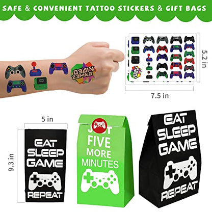 Bluegogo 146 Pcs Video Game Party Favors: VIP Passes Keychains Tattoo Stickers Shoe Charms Button Caps Bags for Gaming Party Favors - style: Game Favors