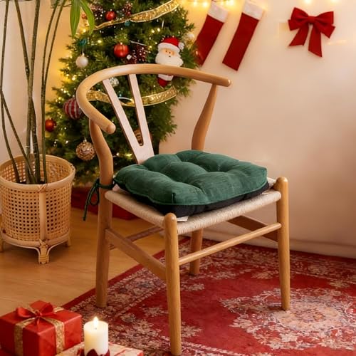 IPYNBAP Chair Cushions for Dining Chairs Set of 4, Kitchen Chair Cushions, Chair Pads with Ties Non Slip Backing, Christmas Room Decor, Tufted Memory Foam Seat Cushion 4 Pack, 15.5x15.5x4, Dark Green - color: Dark Green, size: 15.5" x 15.5" x 4"