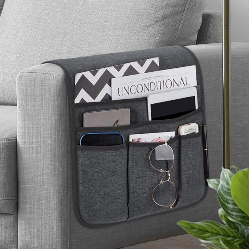 Teniux Remote Control Holder Armchair Caddy for Recliner Couch, Non-Slip Armrest Organizer with 5 Pockets for Magazine, Tablet, Phone, iPad (Dark Grey) - color: Color D- Dark Grey
