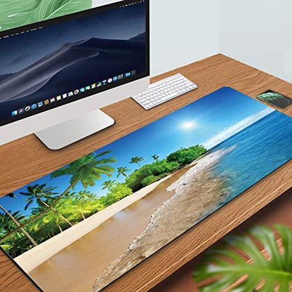 31.5x11.8 Inch Non-Slip Long Extended Large Gaming Mouse Pad with Stitched Edges XL Laptops Keyboard Mouse Mat(Beach View) - color: Beach View
