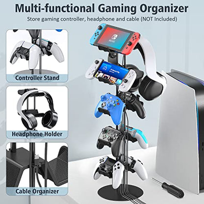 Kytok Gamer Gifts, Headset Stand 5 Tiers with Cable Organizer, Controller Stand Compatible with PS5/Xbox/Nintendo Switch/PS Portal/PS4, Headset Holder & Controller Holder for 10 Packs Controller - size: 5 tiers+black
