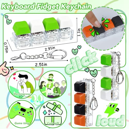 2 PCS 4-in-1 Keyboard Fidget Toy Keychain, Finger Clicky Button Toy Stress Relief Keychain with Swappable Keycaps, Mini Mechanical Key Fidget for Office Desk Focus Gifts (Black Orange Green White) - color: Black Orange Green White