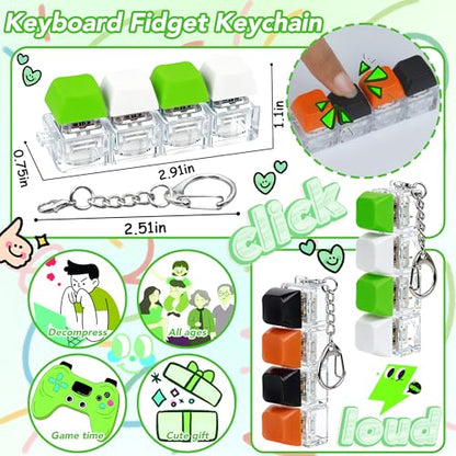 2 PCS 4-in-1 Keyboard Fidget Toy Keychain, Finger Clicky Button Toy Stress Relief Keychain with Swappable Keycaps, Mini Mechanical Key Fidget for Office Desk Focus Gifts (Black Orange Green White) - color: Black Orange Green White