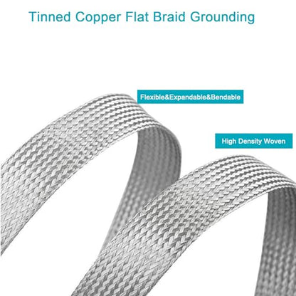 Tinned Copper Braided Cable Shielding Sleeve Metal Wire Loom Sheathing EMI RFI ESD Protector Grounding Mesh Flat Tubular Expandable 1" W(0.64" ID)-9FT - size: 1"W(0.64"ID)-9FT