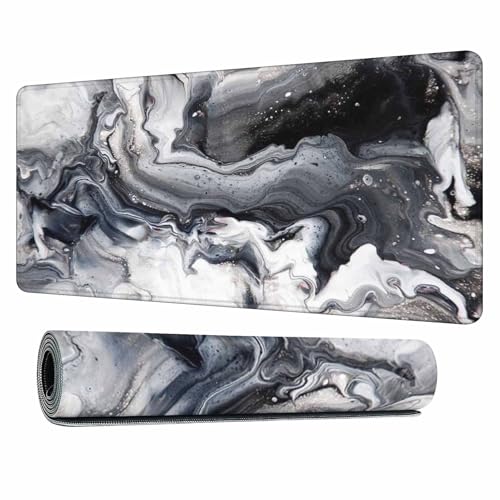 Marble Abstract Art Gaming Mouse Pad Fluid Art Black and White Modern Large Full Desk Keyboard Mousepad for Computer,Home,Office 35.4"X15.7" - color: Marble Abstract Art