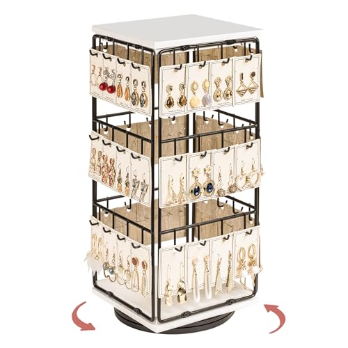 360 Rotating Earring Display Stands for Selling, Earring Rack Display Holder Stand, Jewelry Display for Vendors Selling Earring Cards, Necklaces, Bracelets, Hair Accessories (48 Hooks) - color: White, size: 1Pcs-Rotating Size