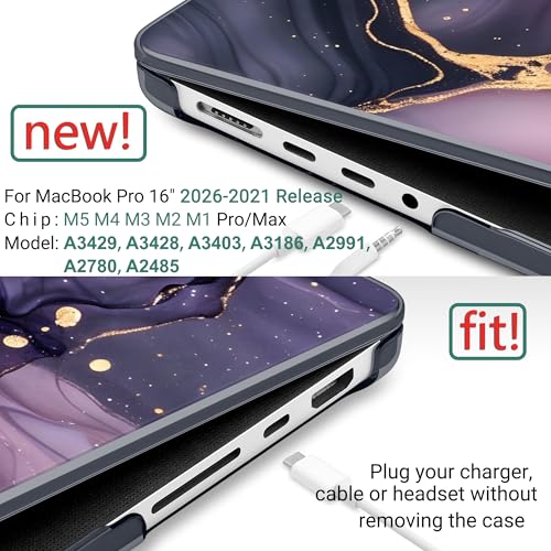 DONGKE Compatible with MacBook Pro 16 Inch Case (2026-2021 Release, M5 M4 M3 M2 M1 Pro/Max Chip), Plastic Hard Shell Cover with Keyboard Cover & Screen Protector for MacBook Pro 16", Marble & Flower - color: Marble & Flower