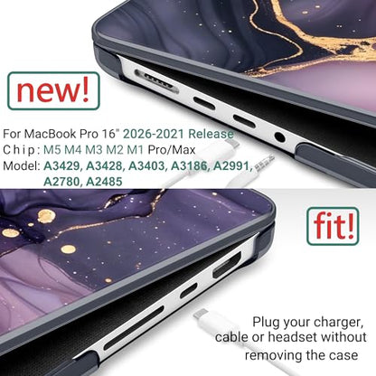 DONGKE Compatible with MacBook Pro 16 Inch Case (2026-2021 Release, M5 M4 M3 M2 M1 Pro/Max Chip), Plastic Hard Shell Cover with Keyboard Cover & Screen Protector for MacBook Pro 16", Marble & Flower - color: Marble & Flower