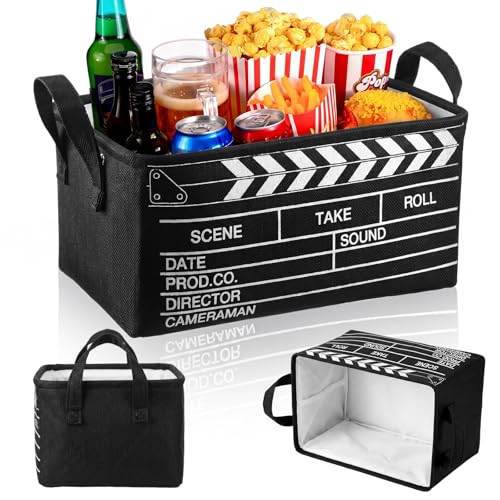 Movie Night Snack Basket Tray with Handles Movie Clapper Board Theme Reusable Burlap Storage Organizer Basket for Theater Popcorn Bucket Container Family Film Night & Holiday Parties Supplies - color: Black, style: Movie Clapper Board