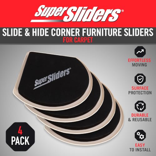 Super Sliders 5" Slide & Hide Corner Reusable Furniture Sliders for Carpet, Anti-Slip Protective Furniture Moving Pads for Beds, Sofas, Dressers, Set of 4, Beige - size: 5 Inch, style: For Carpet