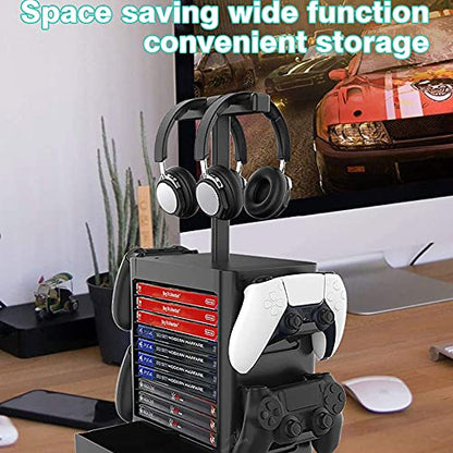 Multifunctional 10 Games Disk Storage Rack for PS5 Controller/Headset Stand Holder for PS4/Xbox Series X/Switch/PS5 Game Accessories Organizer
