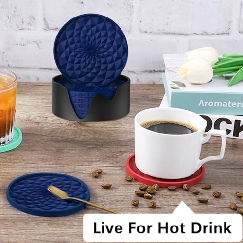 Cup Coasters Set of 6 with Holders Drink Coasters, Table Cup Mat, for Hot or Cold Drinks Thickened, Non-Slip, Non-Stick, Deep Tray Blue - color: Blue