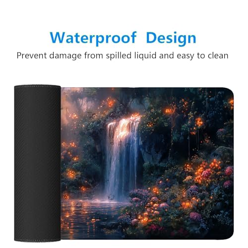 Deer Desk Mat Gaming Mouse Pad 31.5 x 11.8 Inch Nature Forest Waterfall Dreamy Landscape Mousepad XL Large Gaming Mouse Pad Laptop Keyboard Mat Desk Pad Office Computer Keyboard Laptop Home - color: Deer, size: 11.8W x 31.5L inches