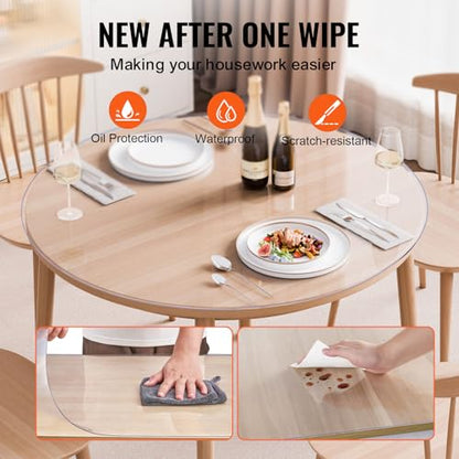 VEVOR Plastic Table Cover, 48 x 48 Inch 2.0 mm Thick Clear Round PVC Desk Mat Protector, Waterproof & Easy Cleaning Tablecloth for Office, Dresser, Dining Room, Night Stand - size: 48" (Round)