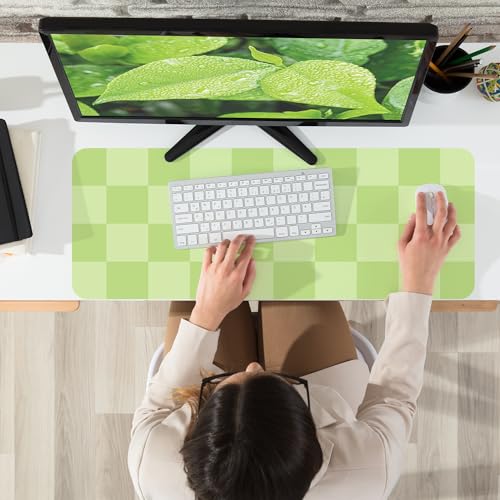 AFIING Green Checkered Desk Mat 31.5" x 12", Waterproof Desk Pad | Non-Slip Rubber Base, Easy Clean Surface, Checkered Design, Office & Home - color: Green