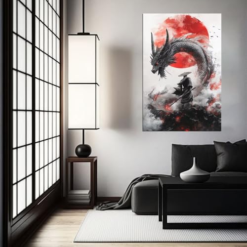 HQLLingArt Japanese Samurai Wall Art Prints Samurai Picture Wall Decor for Home Living Room Bedroom Asian Artwork Canvas Paintings Framed Ready to Hang(12''W x 16''H) - color: samurai art-19, size: 12"L x 16"W