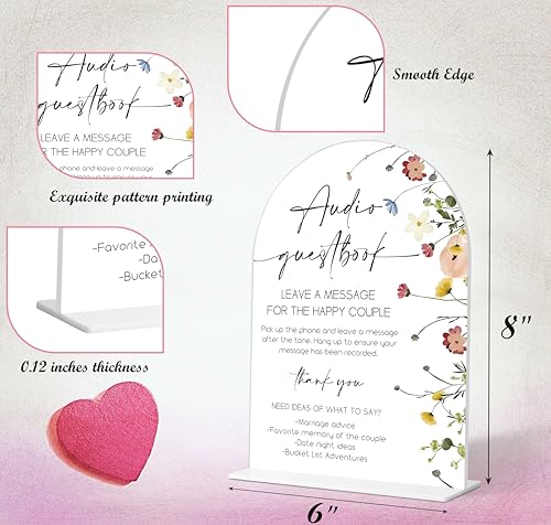 Audio Guest Book Sign, Flower Style Bridal Shower Sign for Wedding, Engagement, Bridal Shower and Reception, Bridal Shower Decorations, Wedding Shower Favors, 6X8 Inch Acrylic Arch Signs with Stand,31 - color: Audio Guest,31