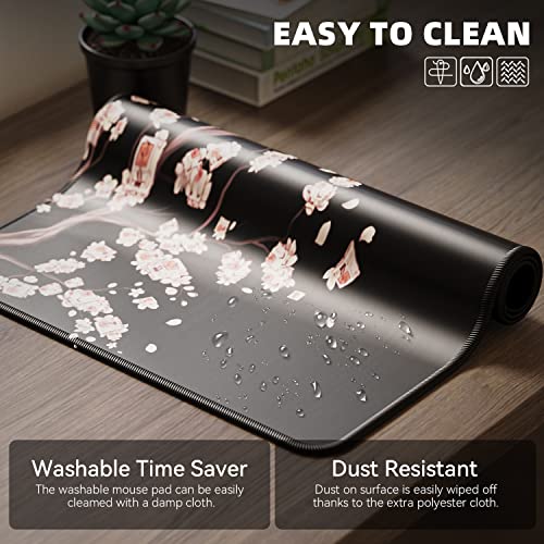 ETZ Japanese Plum Blossoms Black Mouse Pad (31.5 × 11.8 × 0.12 inch) Extended Large Mouse Mat Desk Pad, Stitched Edges Mousepad,Non-Slip Rubber Base,Gaming Mouse Pad XL. - color: Plum Blossom Mouse Pad-1