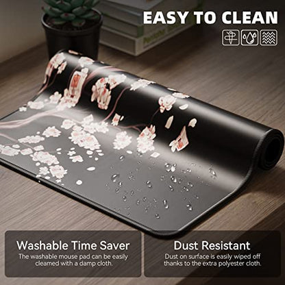 ETZ Japanese Plum Blossoms Black Mouse Pad (31.5 × 11.8 × 0.12 inch) Extended Large Mouse Mat Desk Pad, Stitched Edges Mousepad,Non-Slip Rubber Base,Gaming Mouse Pad XL. - color: Plum Blossom Mouse Pad-1