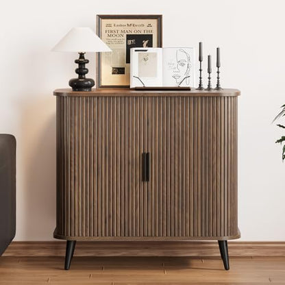 Svimi Accent Cabinet with Sliding Doors - Walnut Sideboard Buffet Cabinet with Storage for Coffee Bar, Console Table - MCM Design Bar Cabinets for Modern Home Décor