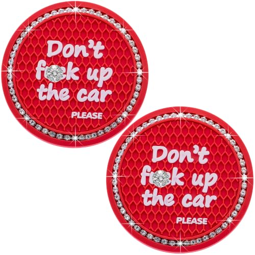 2PCS Bling Crystal Rhinestone Cup Holder Coaster – 2.75 Inch Anti-Slip Auto Insert Cup Coaster – Sparkling Interior Decor Accessories for Cars & Vehicles (Red & White) - color: Alphabet Red & White, size: 2 pcs