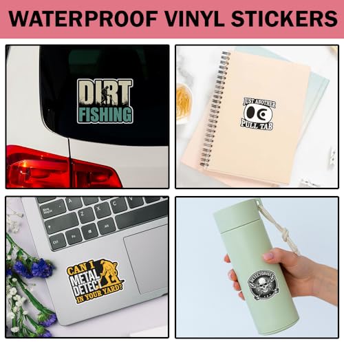 SODAVA (10Pcs, 3in) Metal Detecting Sticker Pack, Funny Detectorist Waterproof Vinyl Decals, Treasure Hunting Hobby Stickers for Laptop Water Bottle Toolbox Journal Outdoor Adventure Gifts - color: Metal Detecting