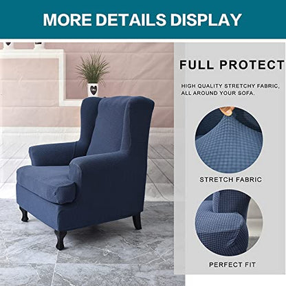 KRFOONN Wingback Chair Covers Slipcovers 2 Piece Stretch Wing Chair Covers Spandex Slipcovers Wingback Sofa Cover Armchair Covers Non-Slip Furniture Protector for Living Room Wingback Chairs, 02 - color: 02
